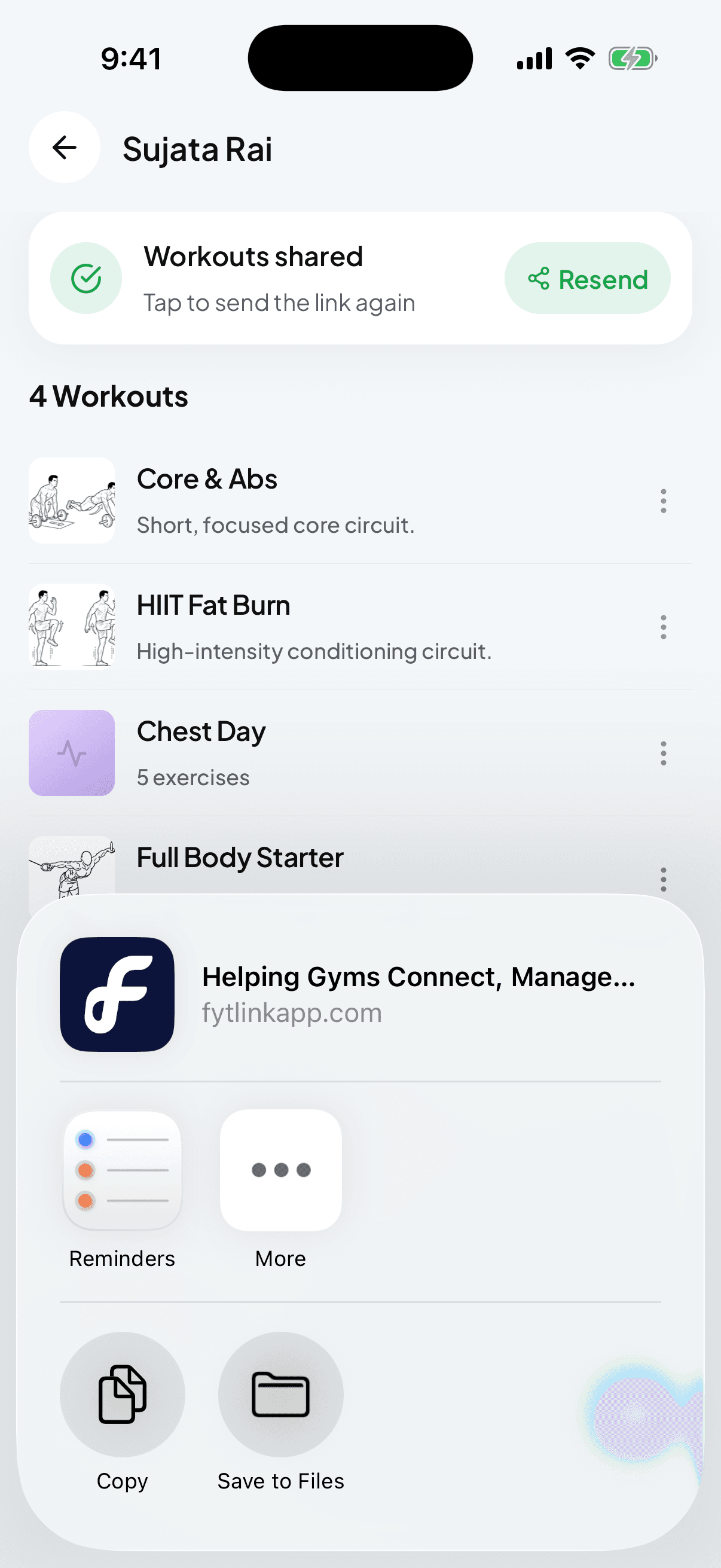 Native share sheet opened over the app