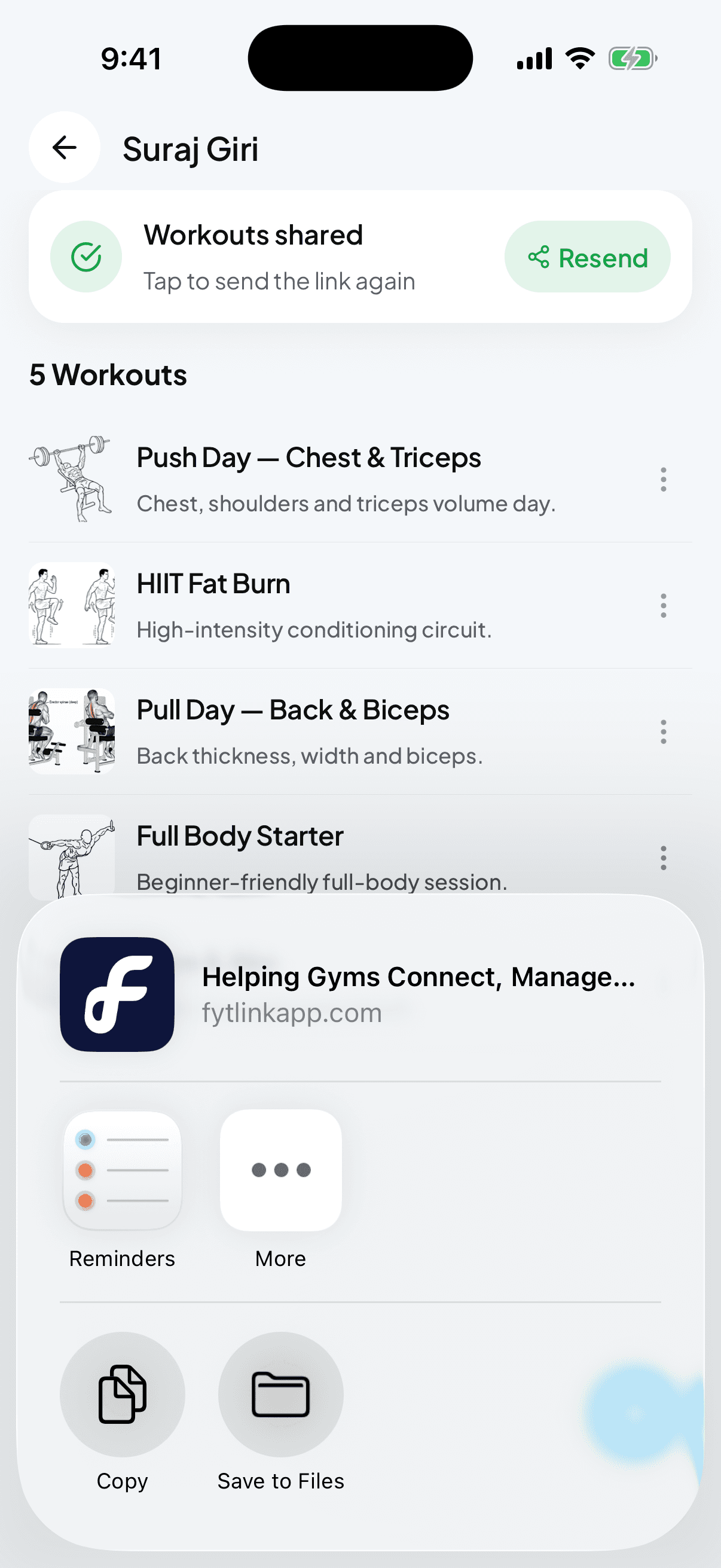 Share their workout